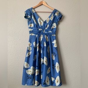 Blue floral retro midi dress 8 petite